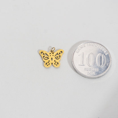 Engraved Butterfly Charm Stainless Steel PVD Gold Plated Liontin Kupu - Kupu Ukiran Hypoallergenic