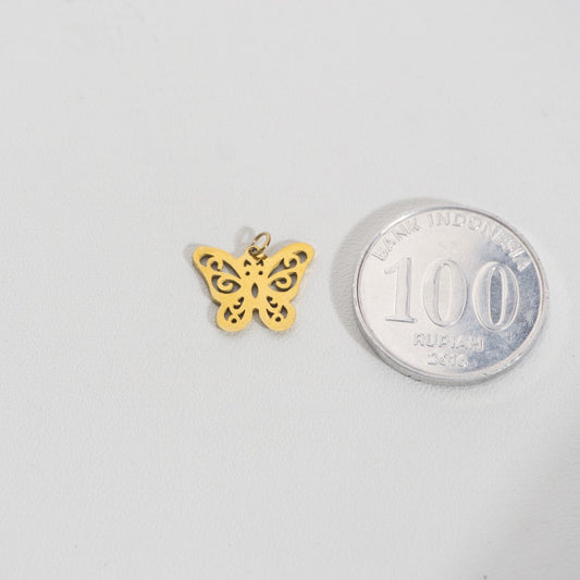 Engraved Butterfly Charm Stainless Steel PVD Gold Plated Liontin Kupu - Kupu Ukiran Hypoallergenic