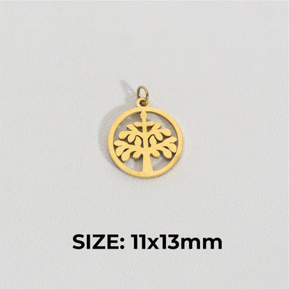 Plain Pine Tree Charm Stainless Steel PVD Gold Plated Liontin Pohon Cemara Hypoallergenic