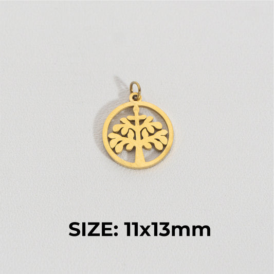 Plain Pine Tree Charm Stainless Steel PVD Gold Plated Liontin Pohon Cemara Hypoallergenic