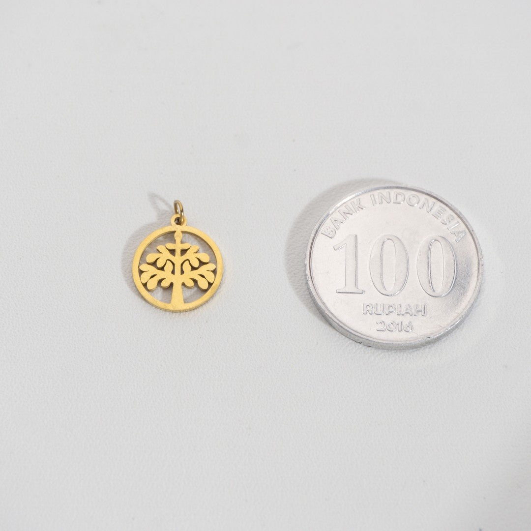 Plain Pine Tree Charm Stainless Steel PVD Gold Plated Liontin Pohon Cemara Hypoallergenic
