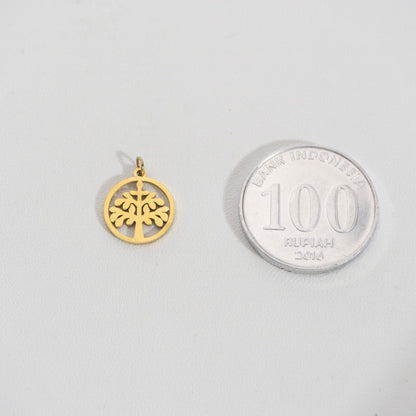 Plain Pine Tree Charm Stainless Steel PVD Gold Plated Liontin Pohon Cemara Hypoallergenic