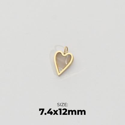 Dainty Mother Of Pearl Heart Charm Stainless Steel PVD Gold Plated Liontin Hati Hypoallergenic