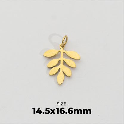 Plain Olive Leaf Branch Charm Stainless Steel PVD Gold Plated Liontin Cabang Daun Hypoallergenic