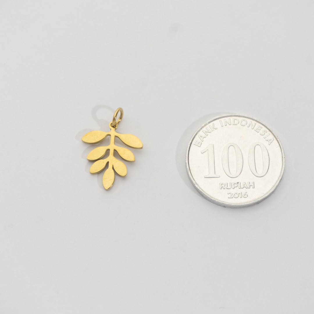 Plain Olive Leaf Branch Charm Stainless Steel PVD Gold Plated Liontin Cabang Daun Hypoallergenic