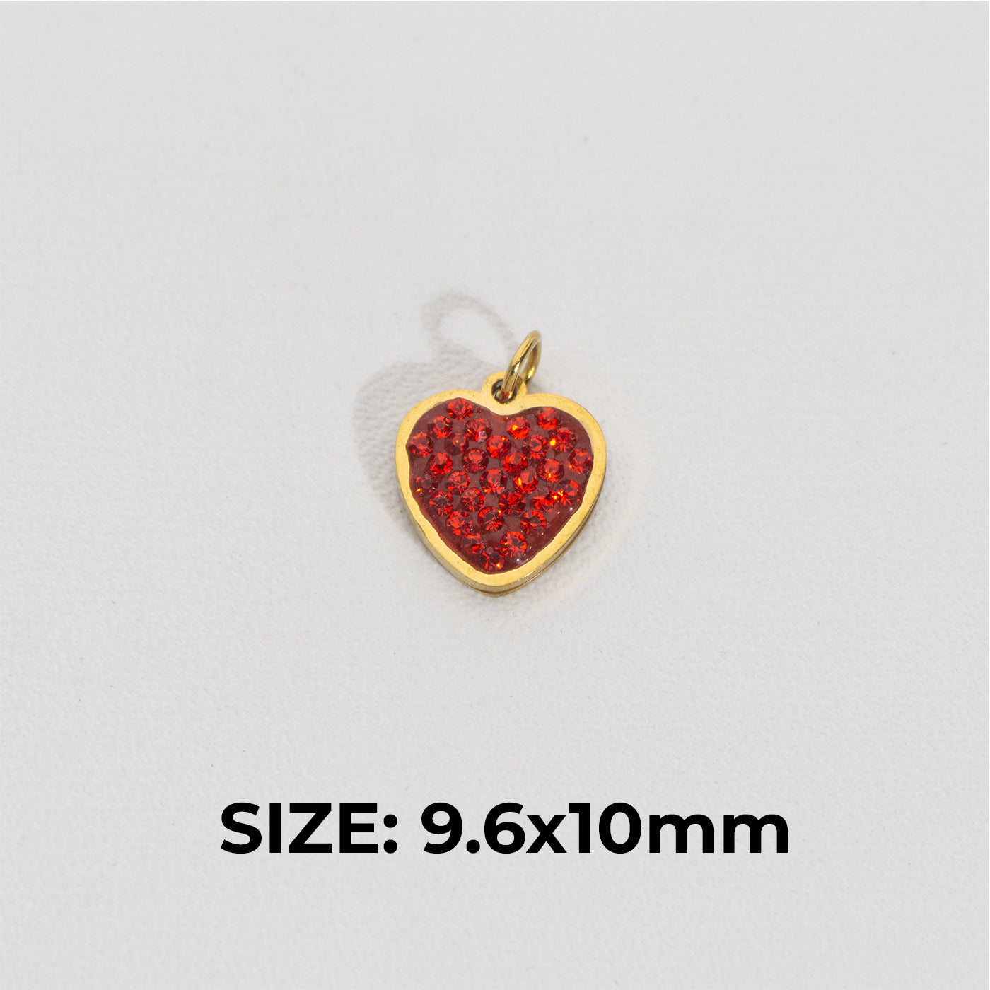 Sparkling Red Heart Charm Stainless Steel PVD Gold Plated Liontin Hati Merah Hypoallergenic