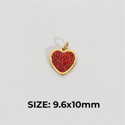 Sparkling Red Heart Charm Stainless Steel PVD Gold Plated Liontin Hati Merah Hypoallergenic