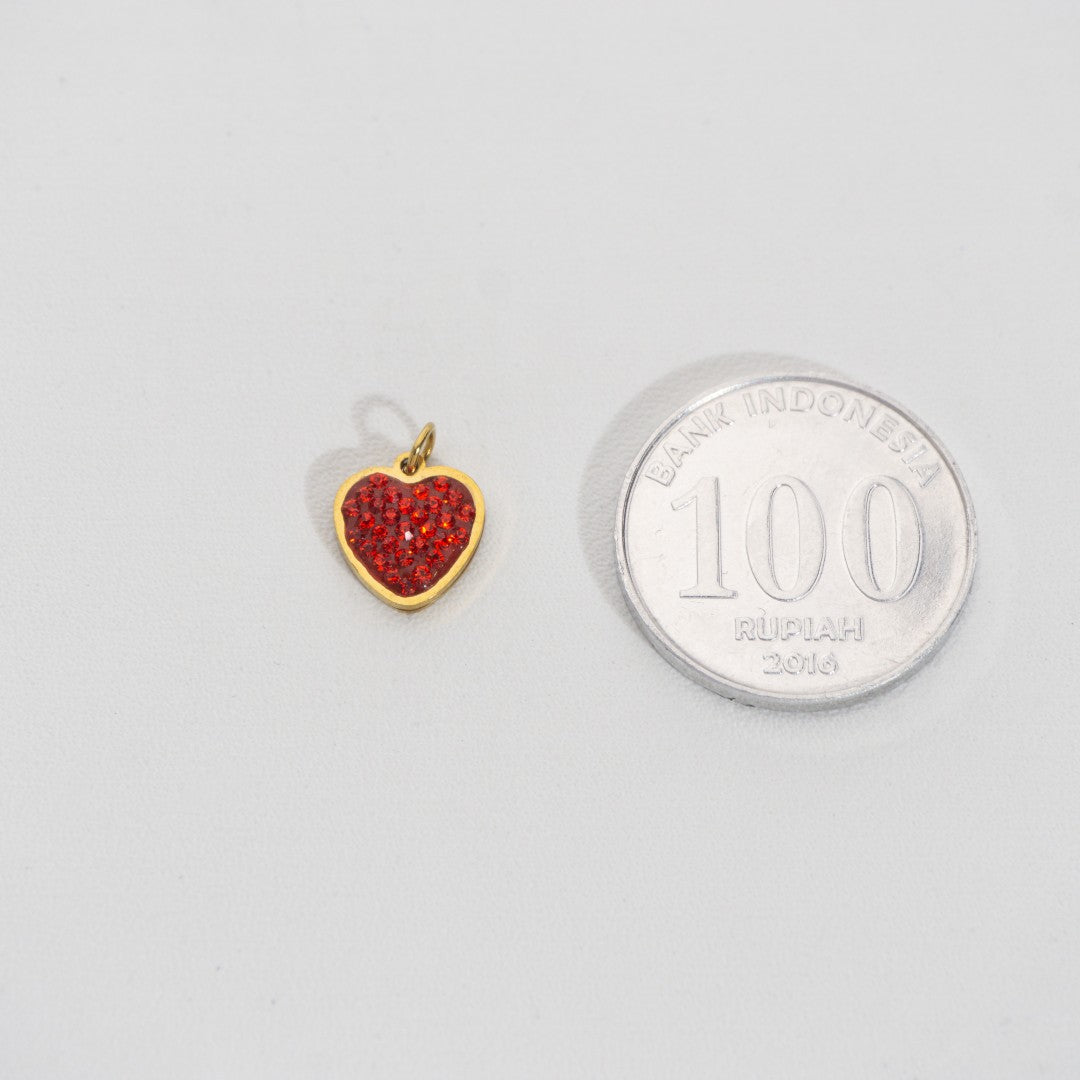Sparkling Red Heart Charm Stainless Steel PVD Gold Plated Liontin Hati Merah Hypoallergenic