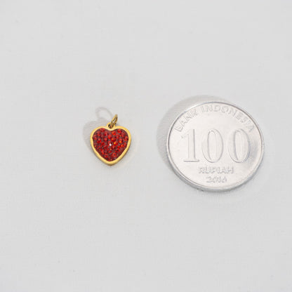 Sparkling Red Heart Charm Stainless Steel PVD Gold Plated Liontin Hati Merah Hypoallergenic