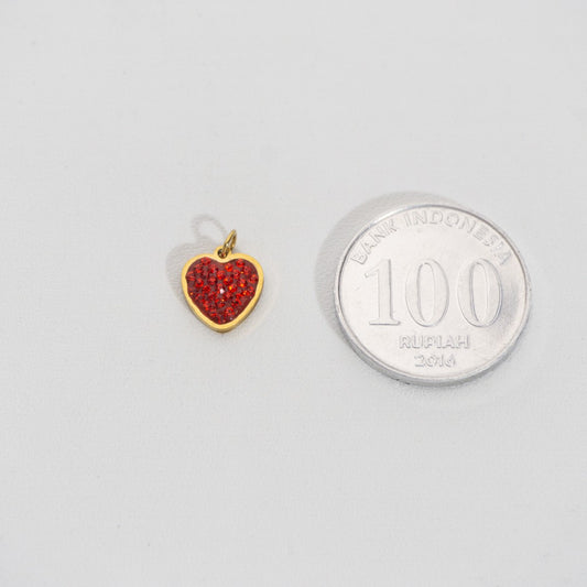 Sparkling Red Heart Charm Stainless Steel PVD Gold Plated Liontin Hati Merah Hypoallergenic