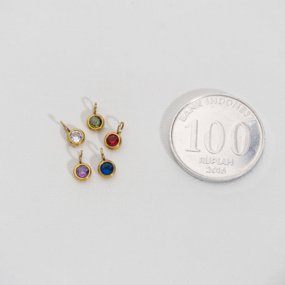 Mini Colorful Round Charm Stainless Steel PVD Gold Plated Liontin Bulat Warna - Warni Hypoallergenic