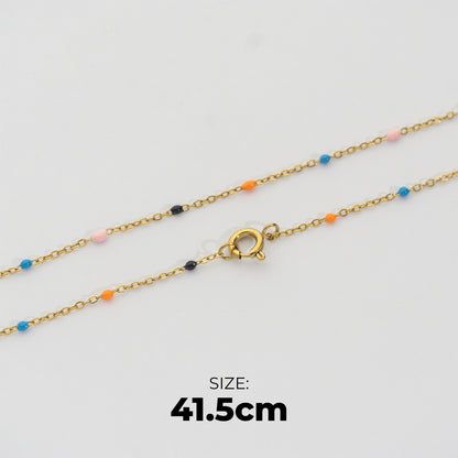 Rainbow Pastel Bead Chain Necklace Stainless Steel PVD Gold Plated Rantai Kalung Manik Pelangi Hypoallergenic