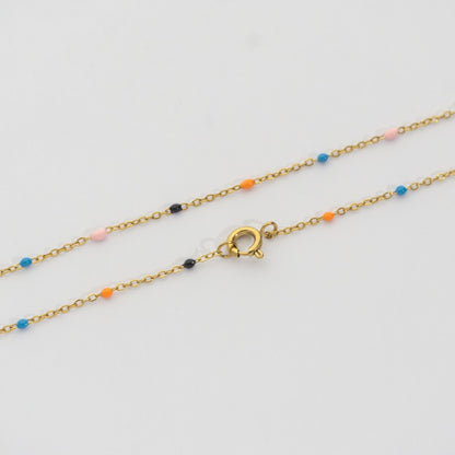 Rainbow Pastel Bead Chain Necklace Stainless Steel PVD Gold Plated Rantai Kalung Manik Pelangi Hypoallergenic