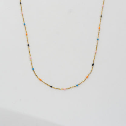 Rainbow Pastel Bead Chain Necklace Stainless Steel PVD Gold Plated Rantai Kalung Manik Pelangi Hypoallergenic