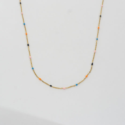 Rainbow Pastel Bead Chain Necklace Stainless Steel PVD Gold Plated Rantai Kalung Manik Pelangi Hypoallergenic