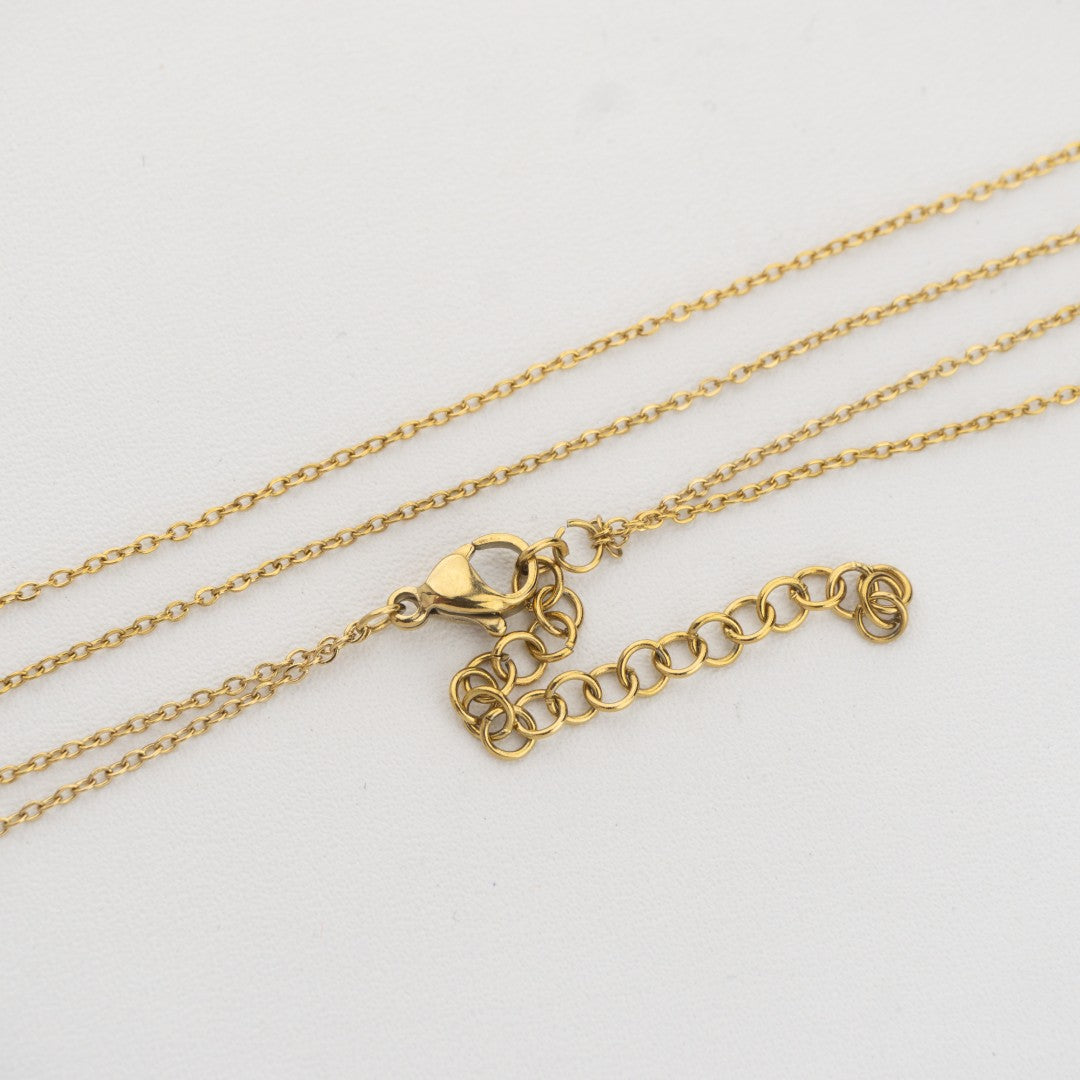 (40+5cm) Double Layer Rolo Chain Necklace Stainless Steel PVD Gold Plated Rantai Kalung Hypoallergenic