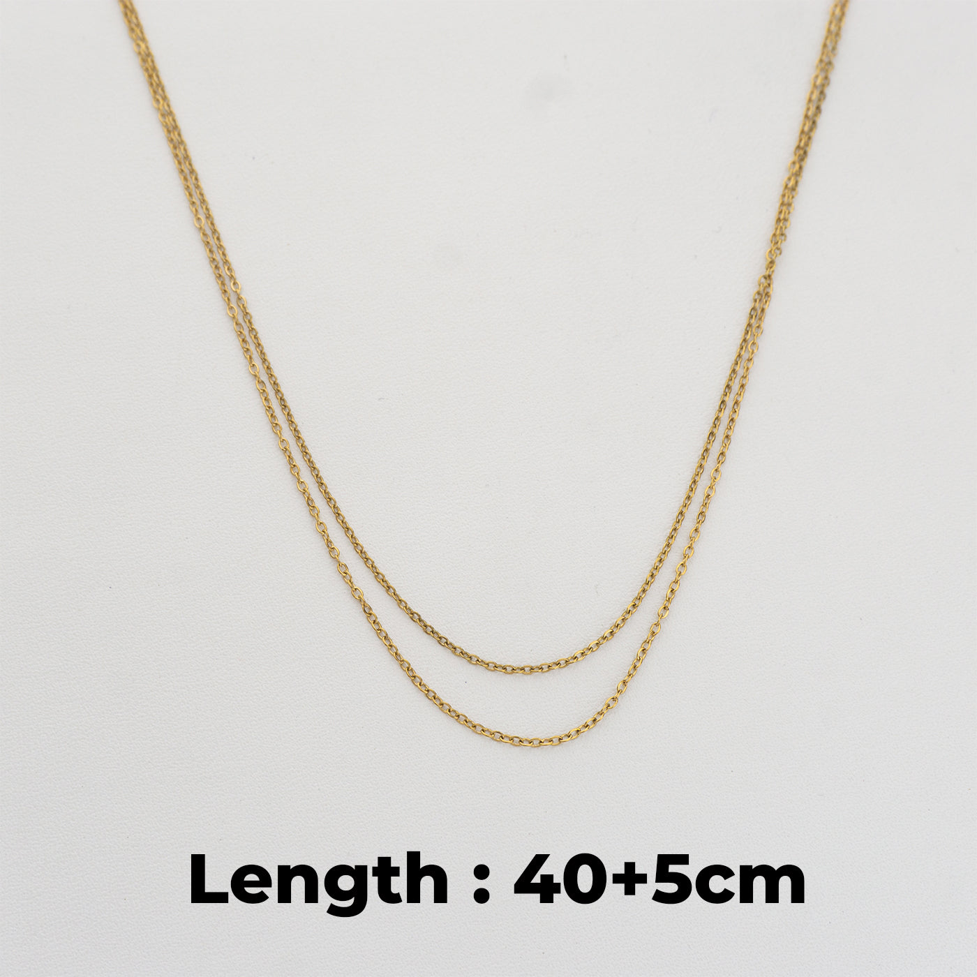 (40+5cm) Double Layer Rolo Chain Necklace Stainless Steel PVD Gold Plated Rantai Kalung Hypoallergenic