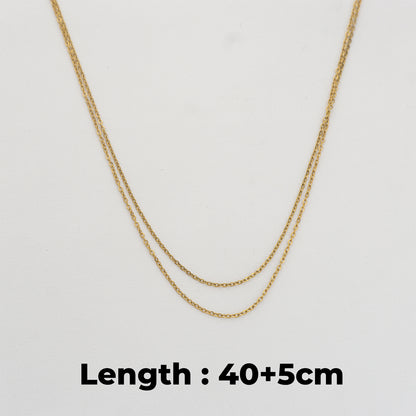 (40+5cm) Double Layer Rolo Chain Necklace Stainless Steel PVD Gold Plated Rantai Kalung Hypoallergenic