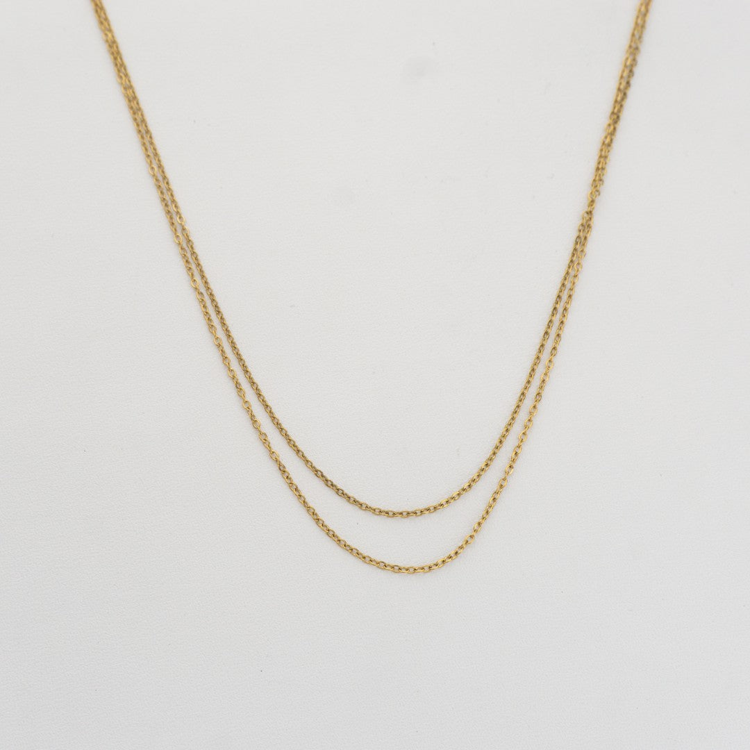 (40+5cm) Double Layer Rolo Chain Necklace Stainless Steel PVD Gold Plated Rantai Kalung Hypoallergenic