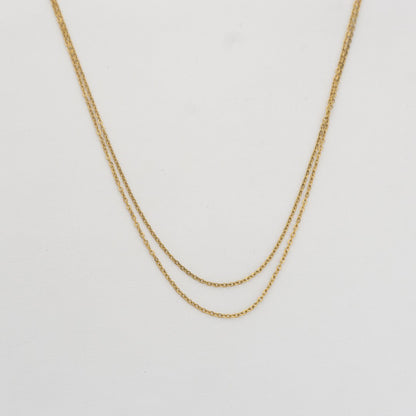 (40+5cm) Double Layer Rolo Chain Necklace Stainless Steel PVD Gold Plated Rantai Kalung Hypoallergenic