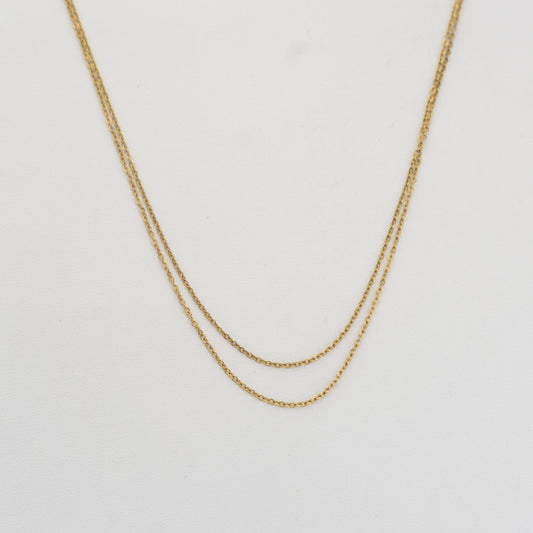(40+5cm) Double Layer Rolo Chain Necklace Stainless Steel PVD Gold Plated Rantai Kalung Hypoallergenic