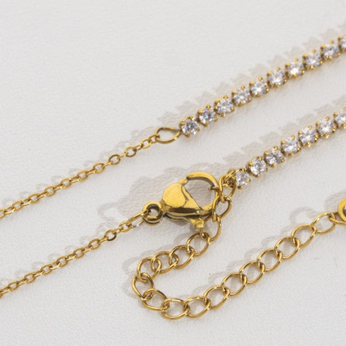 2 Style Tennis Rolo Chain Necklace Stainless Steel PVD Gold Plated Rantai Kalung Tenis Rolo Hypoallergenic