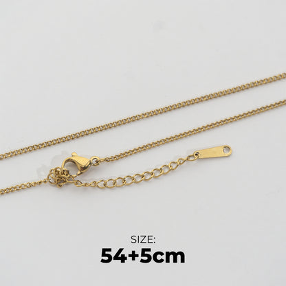 (54+5cm) Minimalist Curb Chain Necklace Stainless Steel PVD Gold Plated Rantai Kalung Pipih Hypoallergenic