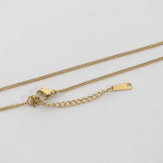 (54+5cm) Minimalist Curb Chain Necklace Stainless Steel PVD Gold Plated Rantai Kalung Pipih Hypoallergenic