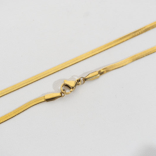 Gold Snake Chain Necklace Stainless Steel PVD Gold Plated Rantai Kalung Ular Pipih Hypoallergenic
