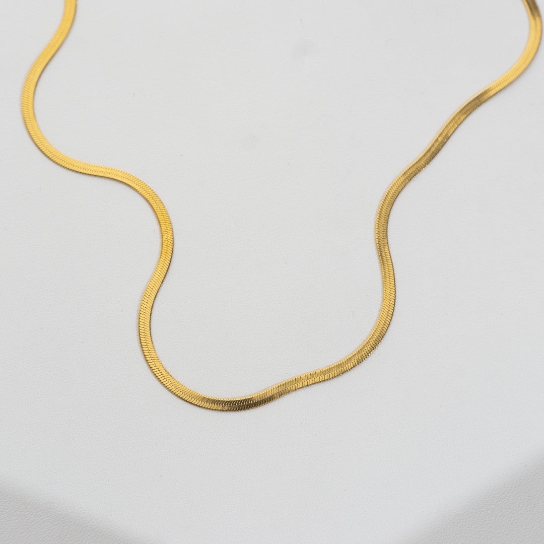 Gold Snake Chain Necklace Stainless Steel PVD Gold Plated Rantai Kalung Ular Pipih Hypoallergenic