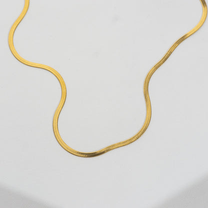 Gold Snake Chain Necklace Stainless Steel PVD Gold Plated Rantai Kalung Ular Pipih Hypoallergenic