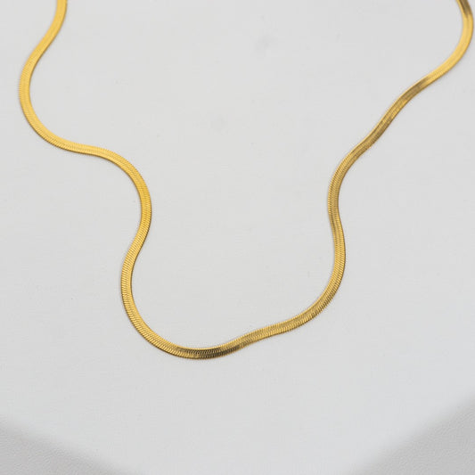 Gold Snake Chain Necklace Stainless Steel PVD Gold Plated Rantai Kalung Ular Pipih Hypoallergenic
