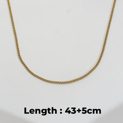 (2.2mm) Minimalist Curb Chain Necklace Stainless Steel PVD Gold Plated Rantai Pipih Kalung Hypoallergenic