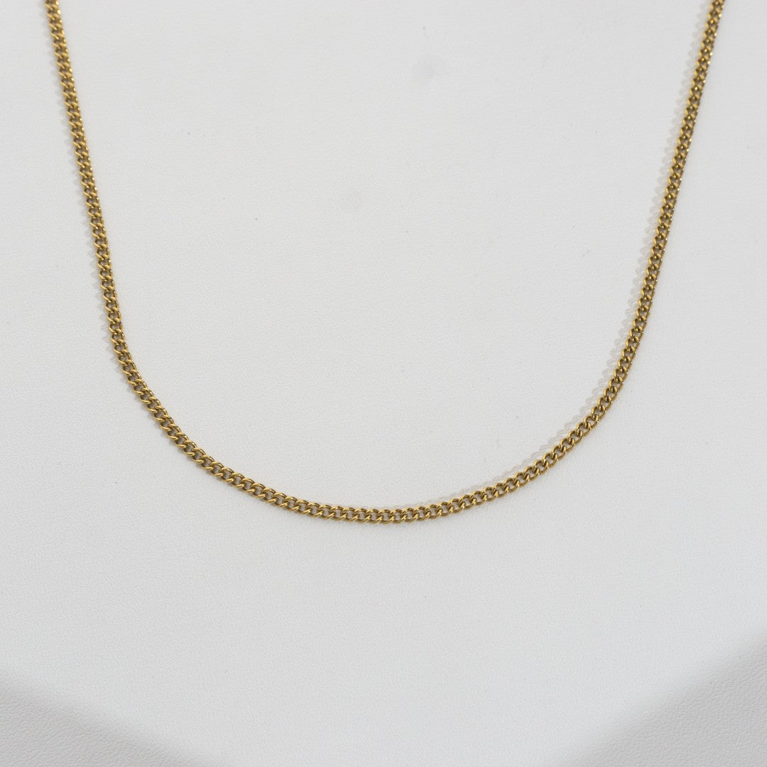 (2.2mm) Minimalist Curb Chain Necklace Stainless Steel PVD Gold Plated Rantai Pipih Kalung Hypoallergenic