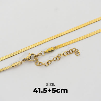 Sleek Snake Flat Chain Necklace Stainless Steel PVD Gold Plated Rantai Kalung Ular Pipih Hypoallergenic