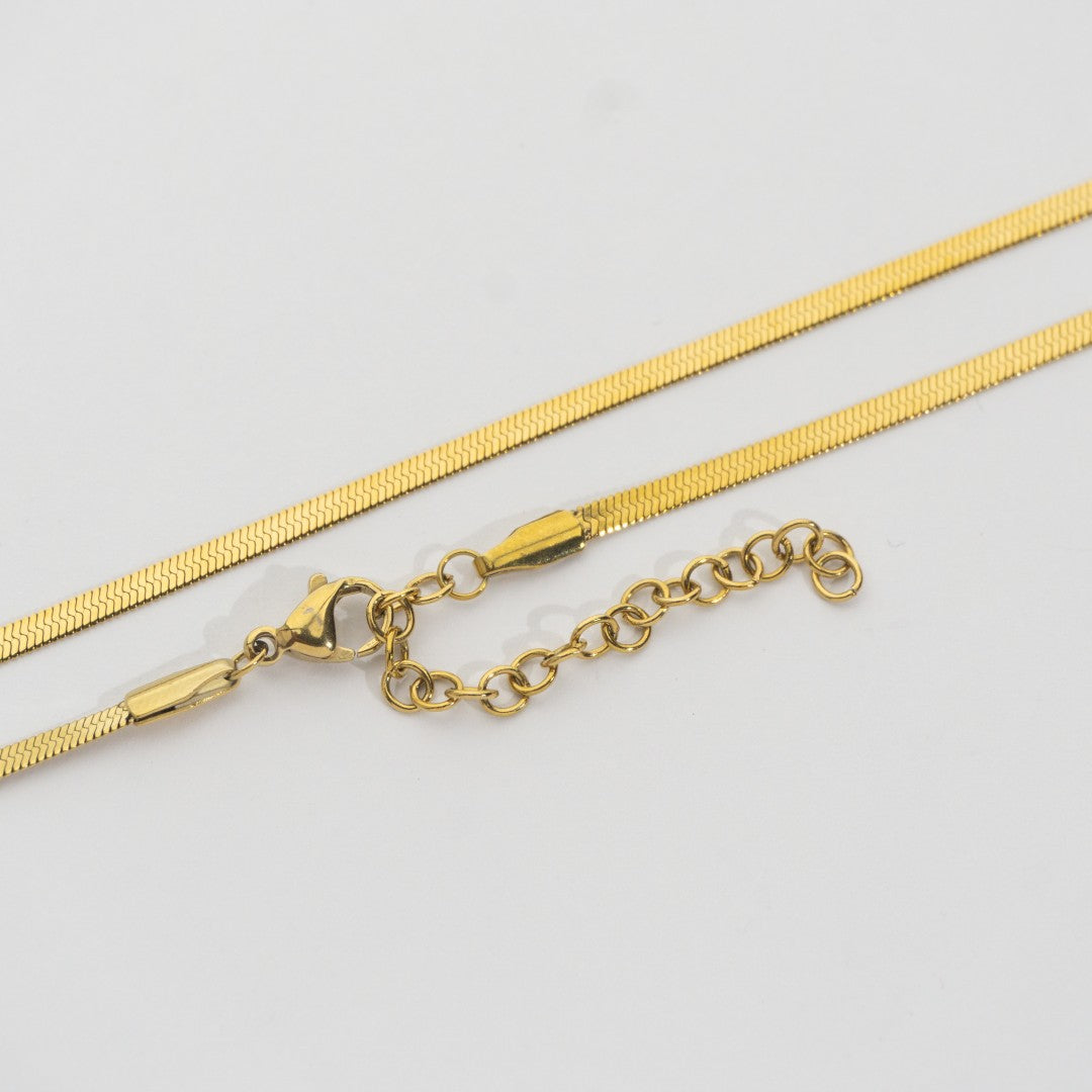 Sleek Snake Flat Chain Necklace Stainless Steel PVD Gold Plated Rantai Kalung Ular Pipih Hypoallergenic
