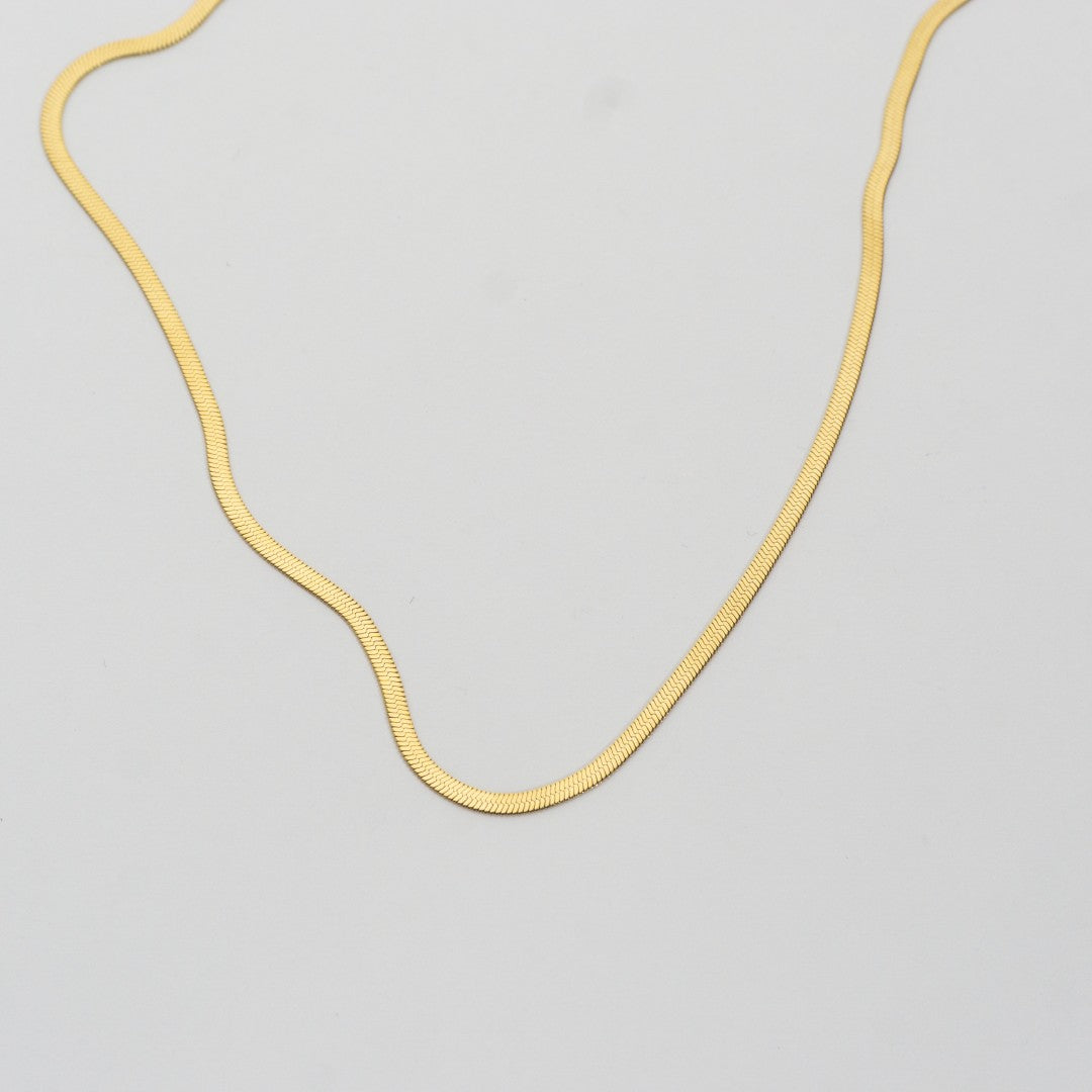 Sleek Snake Flat Chain Necklace Stainless Steel PVD Gold Plated Rantai Kalung Ular Pipih Hypoallergenic