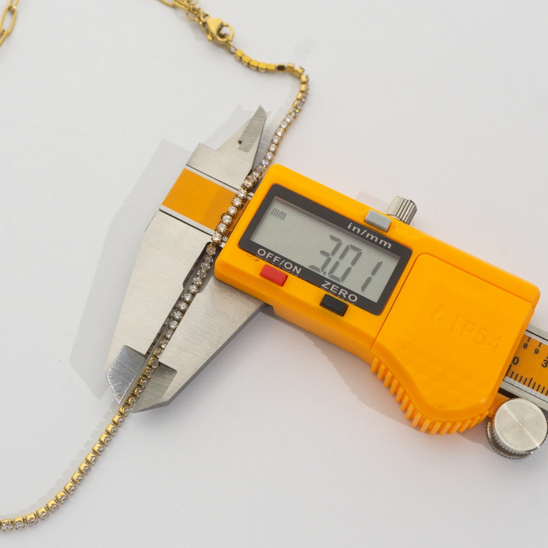 Asymmetric Tennis & Paperclip Chain Necklace Stainless Steel PVD Gold Plated Rantai Kalung 2 Model Hypoallergenic
