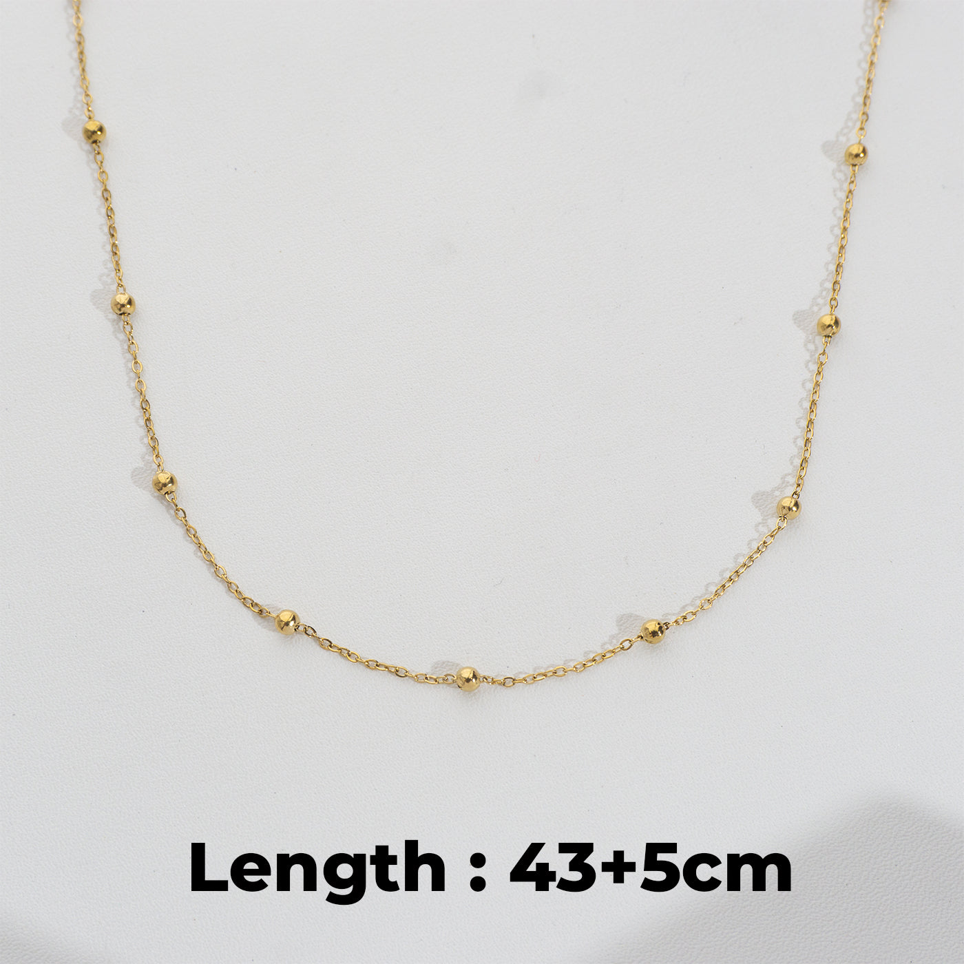 (43+5cm) Satellite Bead Cable Chain Necklace Stainless Steel PVD Gold Plated Rantai Kalung Biji Lada Hypoallergenic