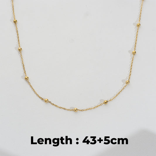 (43+5cm) Satellite Bead Cable Chain Necklace Stainless Steel PVD Gold Plated Rantai Kalung Biji Lada Hypoallergenic