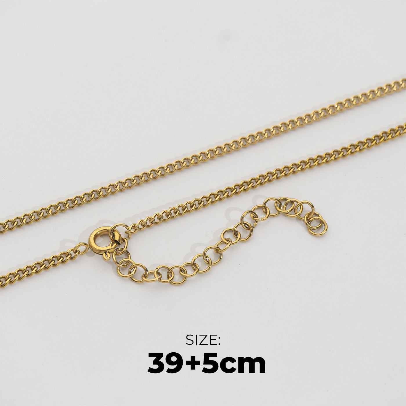 (39+5cm) Minimalist Curb Chain Necklace Stainless Steel PVD Gold Plated Rantai Kalung Pipih Hypoallergenic