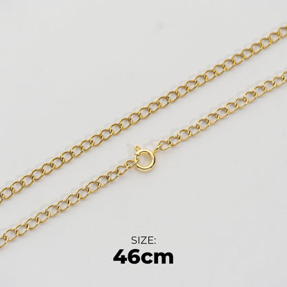 (46cm) Curb Chain Necklace Stainless Steel PVD Gold Plated Rantai Kalung Pipih Hypoallergenic