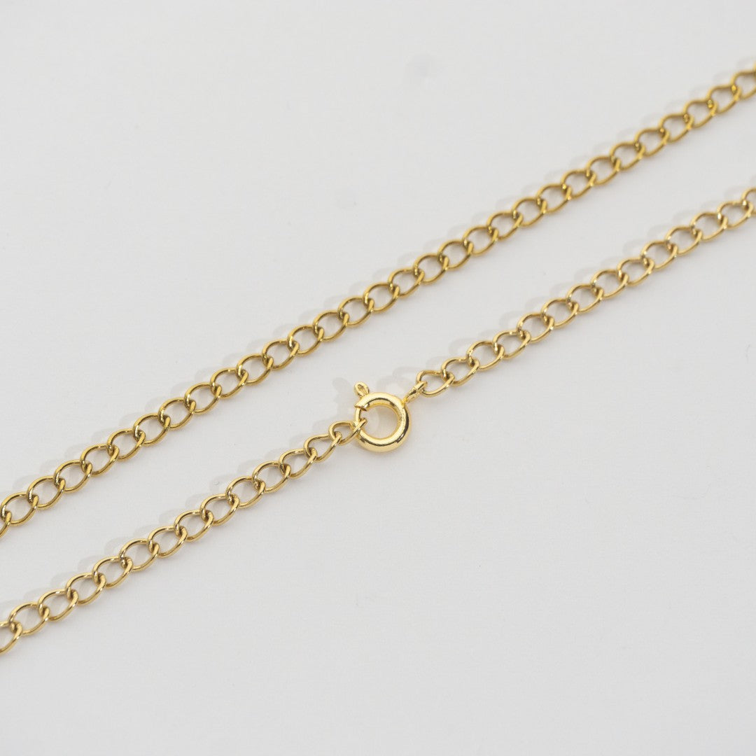 (46cm) Curb Chain Necklace Stainless Steel PVD Gold Plated Rantai Kalung Pipih Hypoallergenic