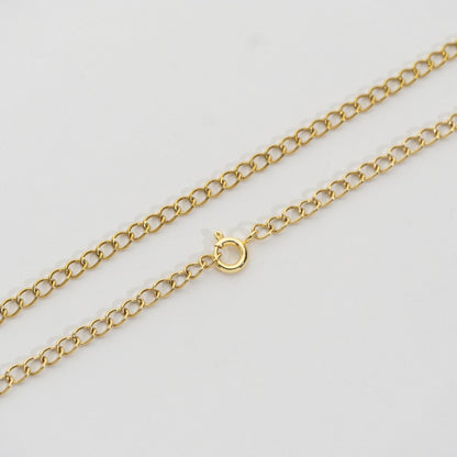 (46cm) Curb Chain Necklace Stainless Steel PVD Gold Plated Rantai Kalung Pipih Hypoallergenic
