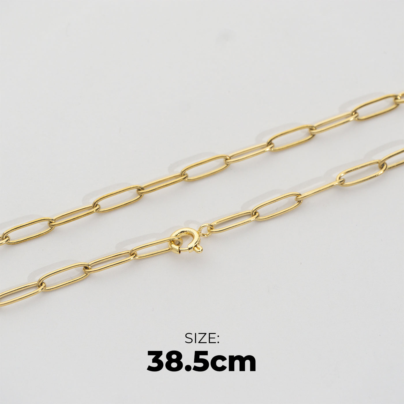 (38.5cm) Paperclip Link Chain Necklace Stainless Steel PVD Gold Plated Rantai Kalung Paperclip Hypoallergenic