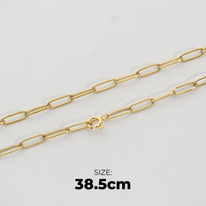 (38.5cm) Paperclip Link Chain Necklace Stainless Steel PVD Gold Plated Rantai Kalung Paperclip Hypoallergenic