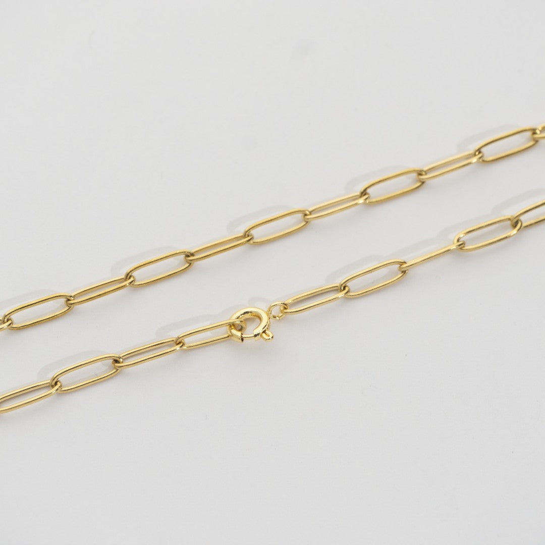 (38.5cm) Paperclip Link Chain Necklace Stainless Steel PVD Gold Plated Rantai Kalung Paperclip Hypoallergenic