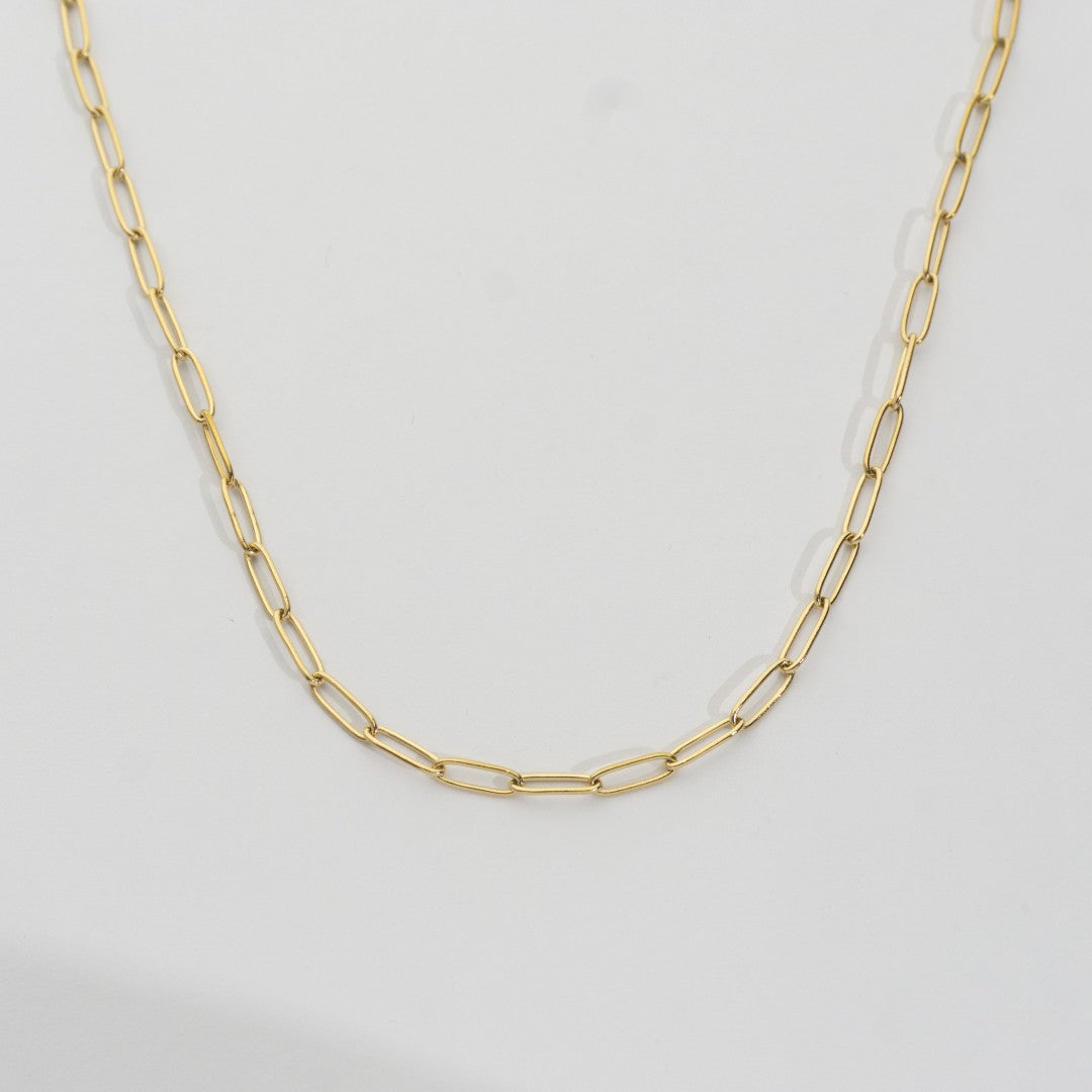 (38.5cm) Paperclip Link Chain Necklace Stainless Steel PVD Gold Plated Rantai Kalung Paperclip Hypoallergenic