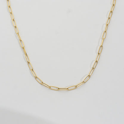 (38.5cm) Paperclip Link Chain Necklace Stainless Steel PVD Gold Plated Rantai Kalung Paperclip Hypoallergenic