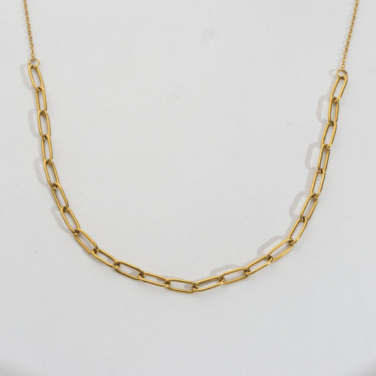 Paperclip Chain Necklace Stainless Steel PVD Gold Plated Rantai Kalung Hypoallergenic